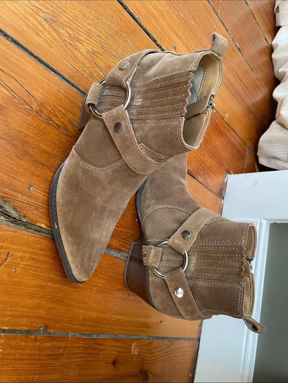 Marc Fisher LTD Women's Tan Suede Ankle Booties with Ring Strap Detail